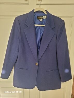 Vintage Requirements Women's Royal Blue 100% Pure New Wool Single-Button Blazer